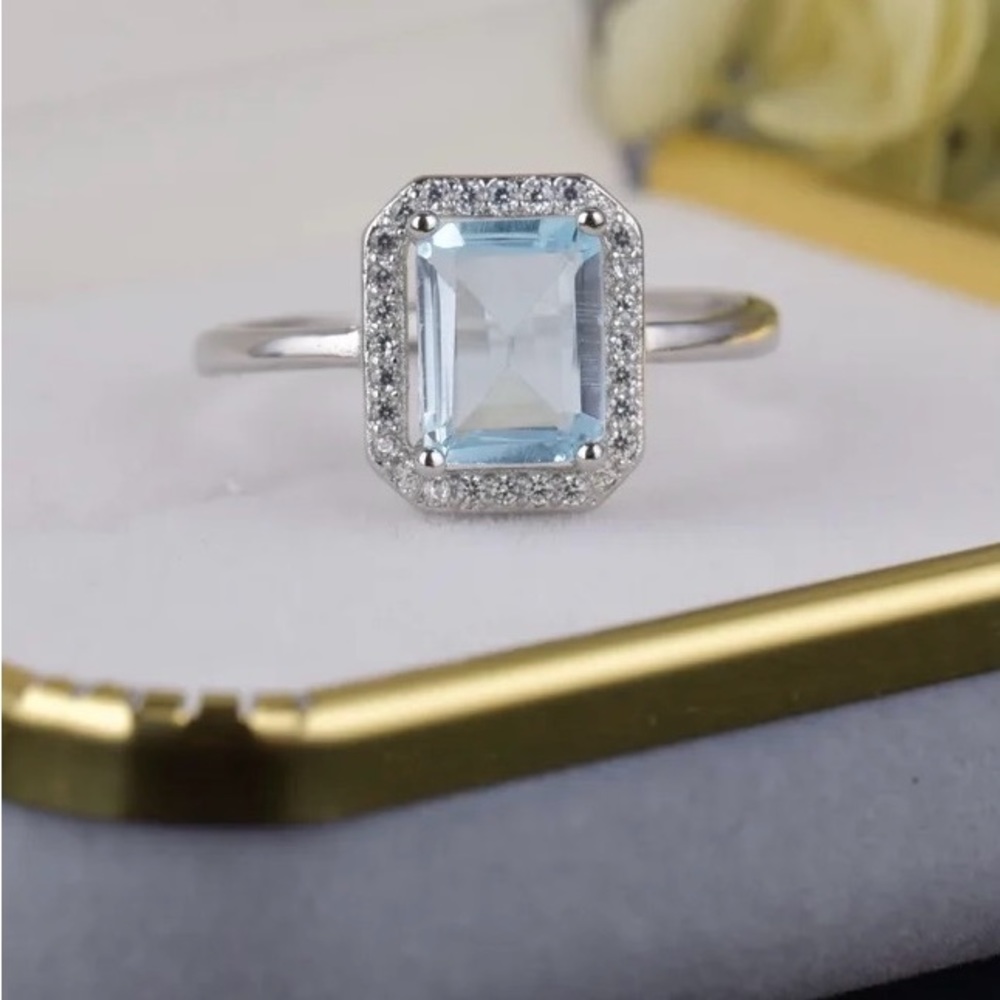 Natural Blue Topaz Rings, Genuine Gemstone Ring, Silver Plated Adjustable Ring